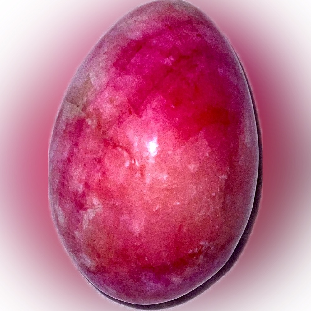 Rhodochrosite Gemstone Egg – Polished Pink Crystal, 3” Tall